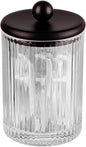 SheeChung 1Pack Glass Qtip Holder - Apothecary Jar Bathroom Organizer with Metal Lid - Small Vanity Canister for Cotton Swabs, Rounds, Floss Picks - Bathroom Glass Jar（Bronze Ribbed）