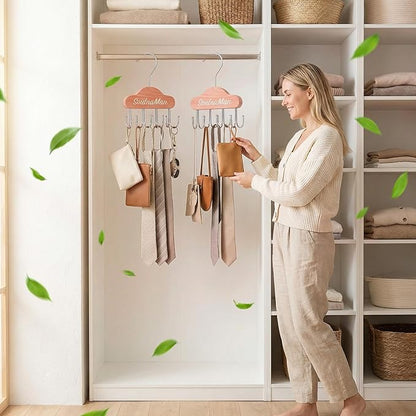 Cedar Wooden Belt Hanger,Belt Organizer,2 PCS Belt Hanger for Closet,Tie Organizer for Men with 8 Hooks,Tie Rack for Belt, Bra, Tank Top, Tie, Hat, Purse