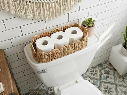 Coeusy Toilet Tank Basket,Toilet Paper Storage Basket Bathroom Counter Organizer Wicker Baskets for Organizing,Holds Up to 3 Mega Rolls,Natural Water Hyacinth Boho Decor Bathroom