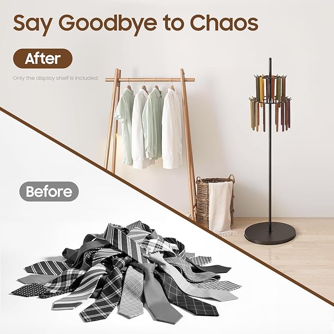 Floor Standing Belt Display, Tie Rack Floor Mounted Belt Hanger Belt Display Shelf Purse Hanger Stand Scarf Stand Adjustable Feet for Home, Boutiques, Clothing Stores, Retail Stores (Black)