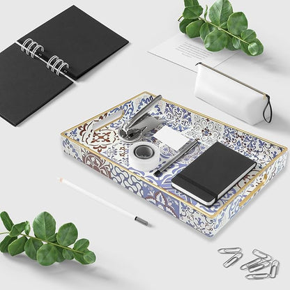 Spsyrine Bathroom Vanity Tray with Handles for Dresser Tops, Countertop, Perfume Decorative Tray, 11.8” * 7.87” *1.37” C1