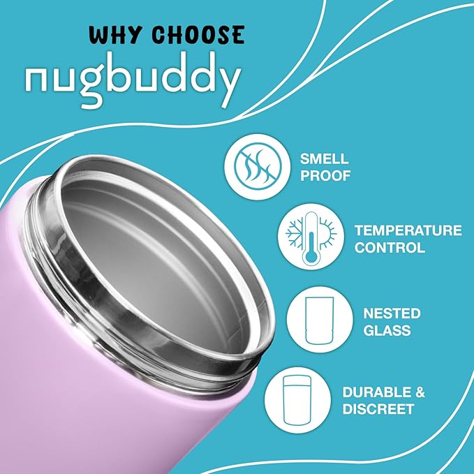 Nugbuddy Airtight Storage Container - Vacuum Sealed Insulated w Nested Glass Jar - UV Protection, Temperature Controlled Stainless - Stays Fresh - Whiteboard Finish w Marker Included - 300 ml (3/4 Oz)