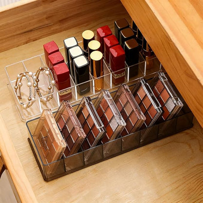 Makeup Organizer, Clear Acrylic Lipstick & Eyeshadow Palette Storage for Women & Girls, Desk & Drawer Cosmetic Holder, Easy Access (Clear)