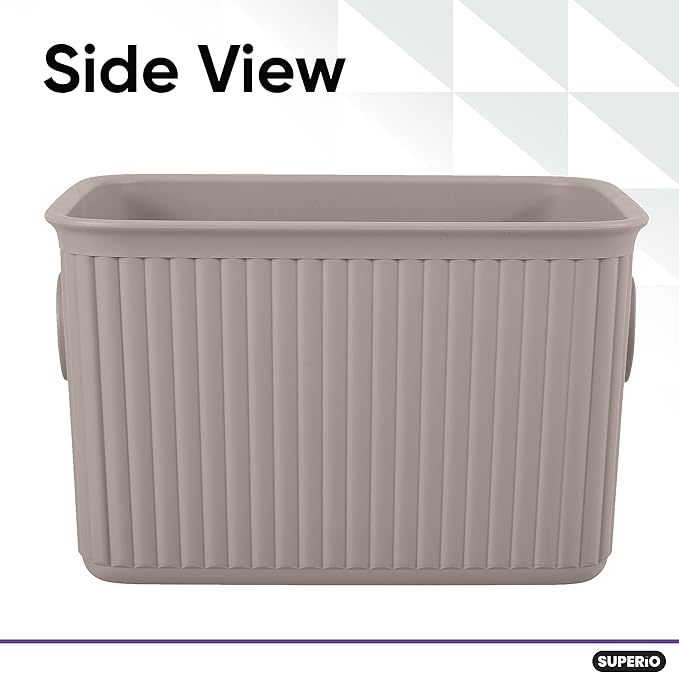 Decorative Plastic Basket Open Home Storage Bins Organizer Baskets, Small Taupe (2 Pack) Container Boxes for Organizing Closet Storage Bins for Shelves Drawer Shelf - Ribbed Collection 1.5 Liter