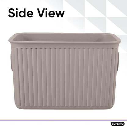 Decorative Plastic Basket Open Home Storage Bins Organizer Baskets, Small Taupe (2 Pack) Container Boxes for Organizing Closet Storage Bins for Shelves Drawer Shelf - Ribbed Collection 1.5 Liter