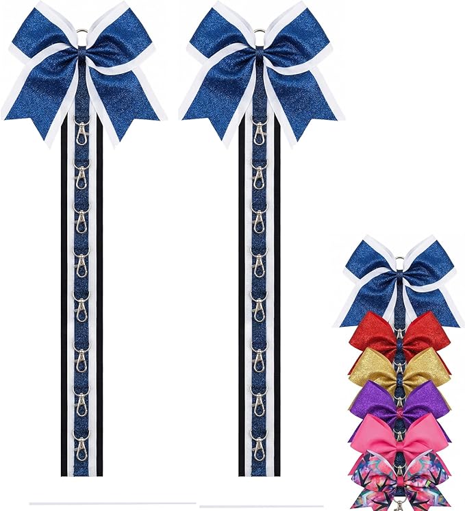 Glitter Large Handmade Cheer Bows Holder, Wall Hanger for Cheerleading Teen Girls High School College Sports (2, Navy)