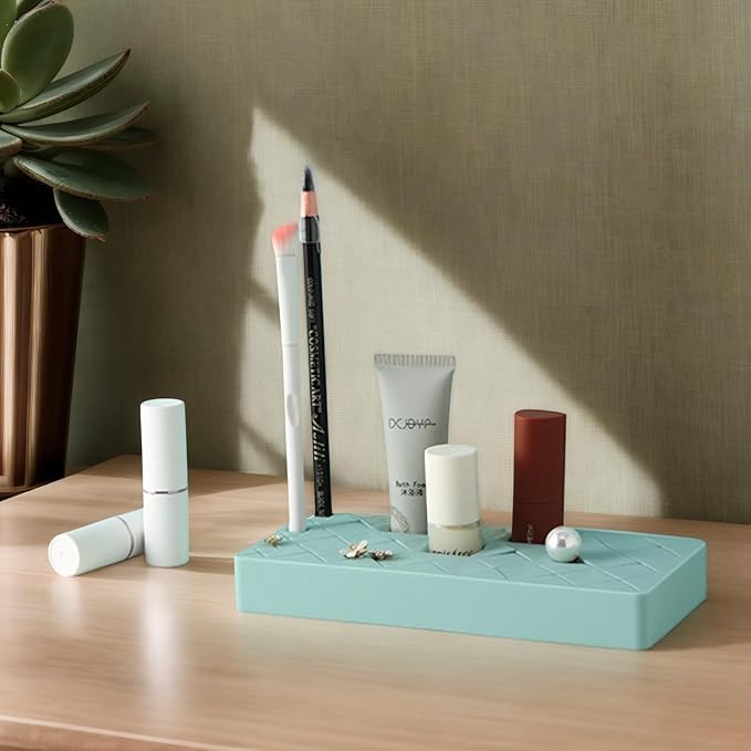 Silicone Lipstick Holder 18+6 Slots, Lipstick Organizer Stand Square Makeup Display Case for Brush Lip Eye Stick Nail Polish Brushes Eyebrow, Premium Cosmetic Organizer-Green