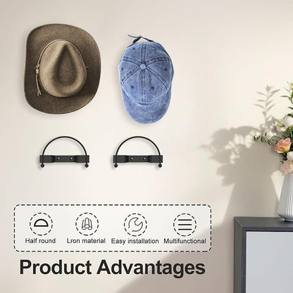 4 Pack Cowboy Hat Rack, Wall Mount Cowboy Hat Holder, Hat Hooks for Wall, Wide Brim Western Hat Hanger Organizer for Baseball Caps Display, Non-Damage Brim Design, Wall Decor Western Decor