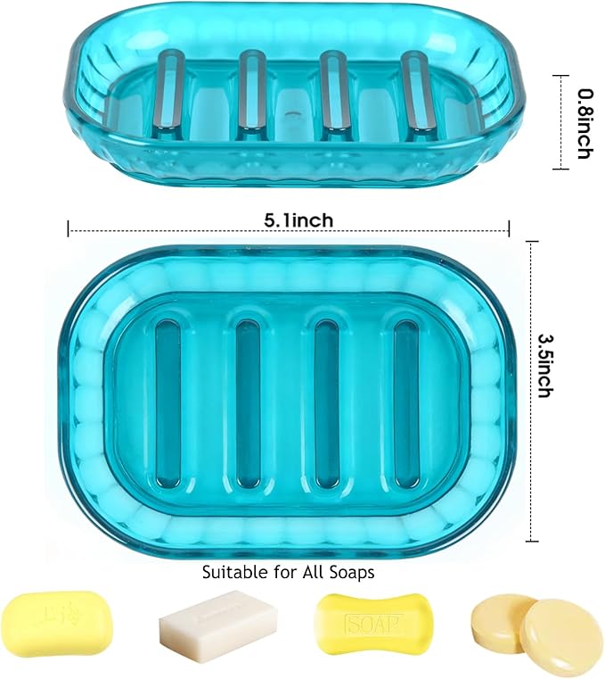 2 Pack Soap Dish Holder for Bar Soap, Bathroom Soap Dishes Bar Soap Holder Tray, Soap Dishes for Shower Bathroom, Kitchen Sink Soap Dish, Blue
