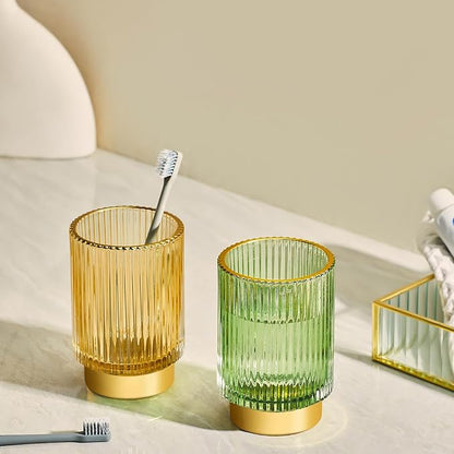 Makeup Brush Holder Organizer,Toothbrush Holders,Desk Pen Pencil Holder,Multifunctional Vintage Glass Brush Cup（S+L/Milky White/A3-5-US）