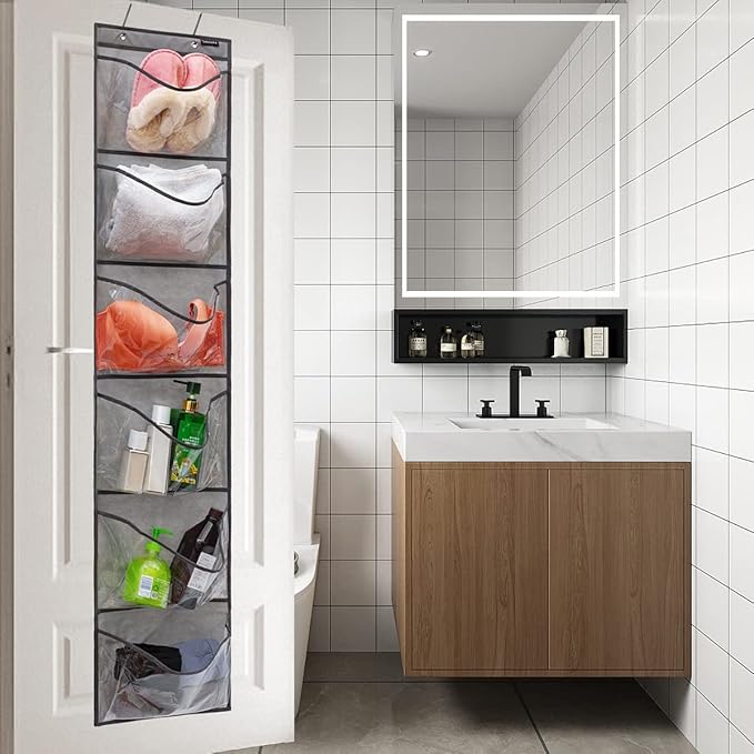 Extra Large Pockets Shoe Organizer for Closet Over The Narrow Door Hanging Shoe Holder Storage (6 Large Pockets-Grey)