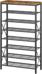 8-Tier Metal Shoe Rack for 32 Pairs, Heavy-Duty Shoe Organizer with Rustic Wooden Top, Space-Saving Entryway Shoe Storage for Closet, Garage, Hallway, Bedroom, Black & Rustic Brown