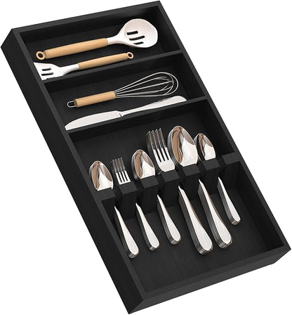 Yofidra Pure Bamboo Silverware Drawer Organizer: 16.5 Inch Large Silverware Utensil Tray Holder, 3-Compartment with 6 Card Slots Kitchen Flatware Organizer Home Essentials, 2024 New Upgrade