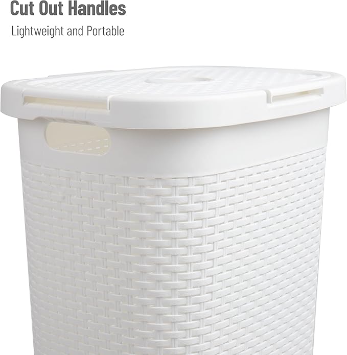 Mind Reader Slim Laundry Hamper with Lid, 60L Tall Clothes Basket, Narrow Tapered Design for Bathrooms, Closets and Laundry Rooms, Plastic, 2 Pack, White