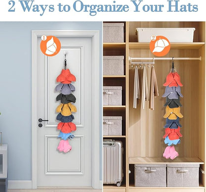 Hat Rack for Baseball Caps Organizer Hat Holder for Closet Hook, Wall and Door 24 Large Clips Cap Storage for Hanging Ball Caps Winter Beanie & Accessories 1 Pack