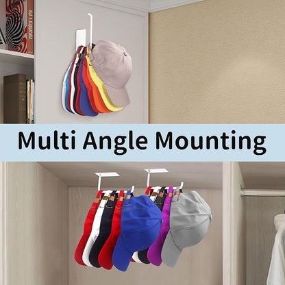Hat Racks for Baseball Caps 4 Pack, Stainless Steel Adhesive Hat Hanger Hooks Holder for Wall, Multi-Purpose Strong Hook Organizer Can Hold More Than 40 Hats for Door/Closet