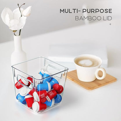 Qilinba 3 PACK Coffee Pod Holder K Cup Organizer Large Capacity Clear Storage Container Bins with Bamboo Lids for Coffee Bar Organization and Storage
