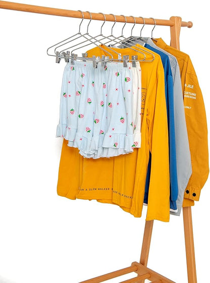 Quality Metal Pant/Skirt Blouse Hanger 10-Pack, Heavy-Duty Skirt Hangers with Clips, Adjustable Clip Pants Hanger, Chrome (Chrome, 10)