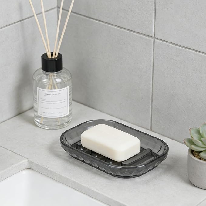 2 Pack Soap Dish Holder for Bar Soap, Bathroom Soap Dishes Bar Soap Holder Tray, Soap Dishes for Shower Bathroom, Kitchen Sink Soap Dish, Black