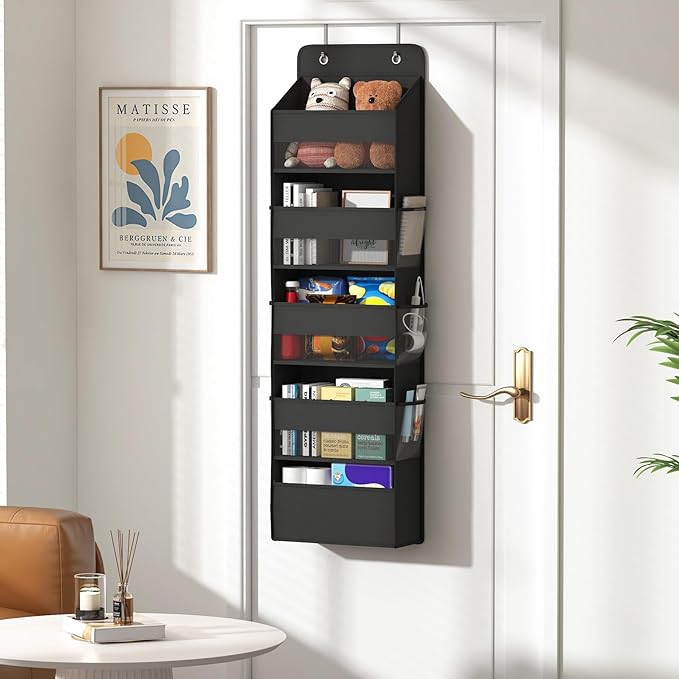 Kaitiemoo 1 Pack 5-Tier Over the Door Organizer, Heavy-Duty Large Deep Pocket Hanging With 5 Large Front & 6 Side Pockets With for Pantry, Kitchen, Bathroom, Dorm, Black