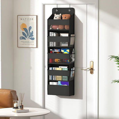 Kaitiemoo 1 Pack 5-Tier Over the Door Organizer, Heavy-Duty Large Deep Pocket Hanging With 5 Large Front & 6 Side Pockets With for Pantry, Kitchen, Bathroom, Dorm, Black