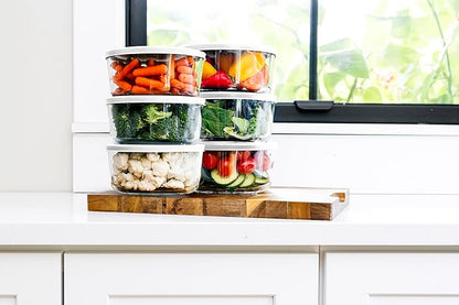 12-Piece Glass Food Storage Containers Set (6 Containers + 6 BPA-Free Lids) | 4-Cup, Leakproof | Microwave, Freezer, Oven & Dishwasher Safe | Ideal for Meal Prep & Pantry Organization, White