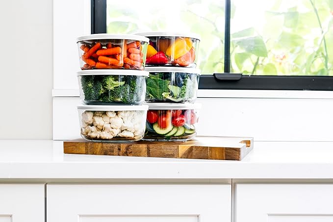 12-Piece Glass Food Storage Containers Set (6 Containers + 6 BPA-Free Lids) | 2-Cup, Leakproof | Microwave, Freezer, Oven & Dishwasher Safe | Ideal for Meal Prep & Pantry Organization, Beige