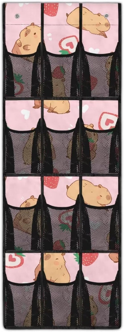 Capybara Over Door Organizer,12 Large Mesh Pockets Over the Door Shoe Organizer for Closet,Hanging Shoe Rack for Door Sneaker Hanger Boot Storage for Kids,Baby,Toddler,Girl