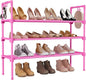 LANTEFUL 3 Tier Shoe Rack for Closet, Shoe Organizer with 5 Hooks, Long Shoe Shelf Storage for Shoe and Boot Stackable Free Standing Shoe Rack for Entryway, Garage, Small Spaces, Dorm, Pink