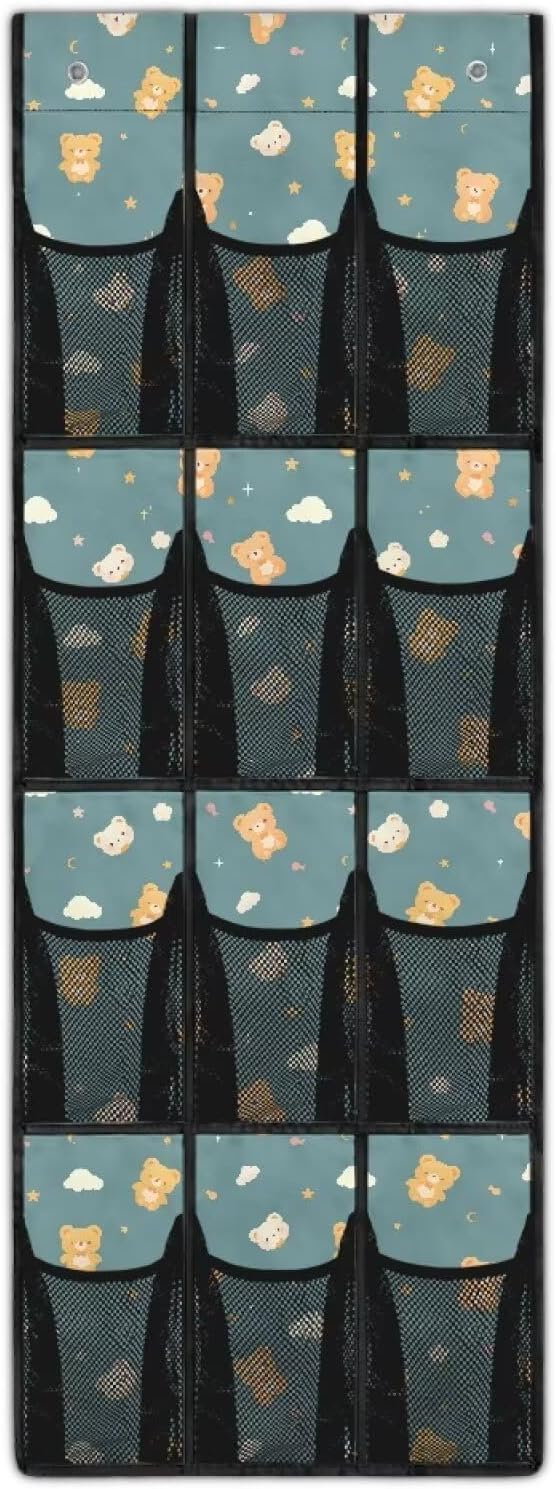 Cute Bear Over the Door Shoe Organizer 12 Large Pockets Hanging Shoe Organizer for Closet Foldable Shoe Rack for Door Sock Organizer