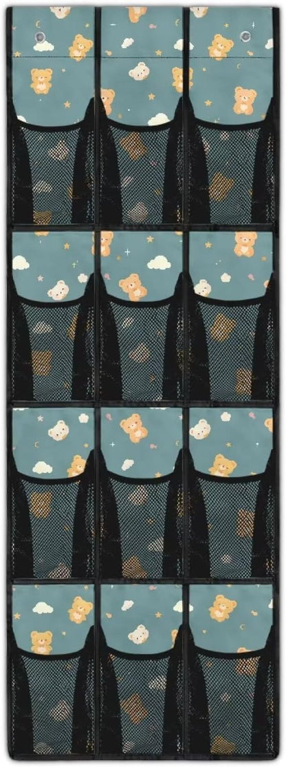 Cute Bear Over the Door Shoe Organizer 12 Large Pockets Hanging Shoe Organizer for Closet Foldable Shoe Rack for Door Sock Organizer