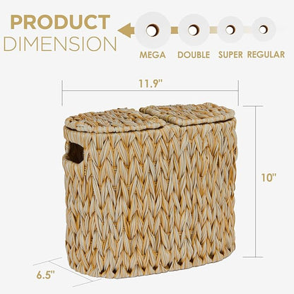 Toilet Paper Storage with Double Lid, Toilet Paper Basket for Storage, Waterproof & Freestanding Tissue Holder for Bathroom, 4 Rolls, Beige