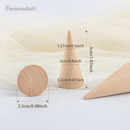 Framendino, 25 Pack Wooden Cone Ring Holder Wood Display Stand Organizer Holders Jewelry DIY Craft