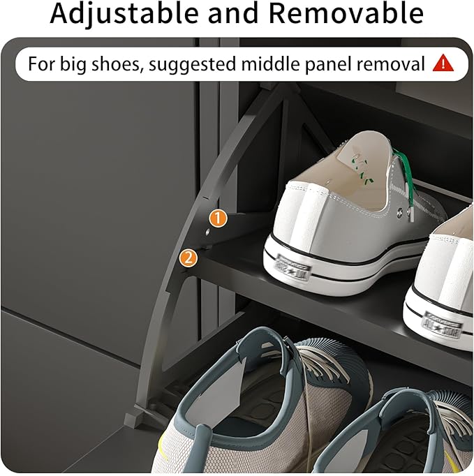 JOZZBY Black Shoe Cabinet for Entryway, Narrow Shoe Storage Cabinet with 2 Flip Drawers, Hidden Shoe Rack for Hallway, Living Room
