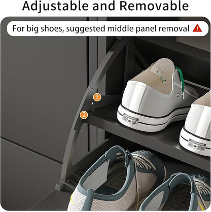 JOZZBY Black Shoe Cabinet for Entryway, Narrow Shoe Storage Cabinet with 2 Flip Drawers, Hidden Shoe Rack for Hallway, Living Room