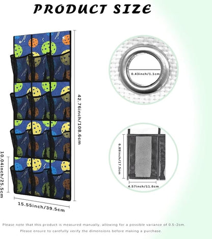Over The Door Storage Bag with 12-Pockets, Oxford Material Waterproof Lightweight and Perfect for Organizing Bathroom Bedroom or Kitchen Essentials, Pickleball Pattern