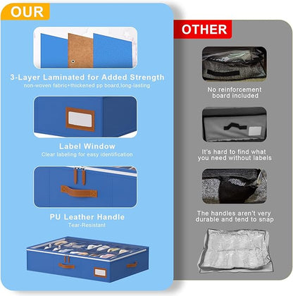 homyfort Shoe Organizer Under Bed, Fits 32 Pairs, Under bed Shoe Storage Boxes with Study Handles and Clear Cover, zapateras organizer for shoes, set of 2