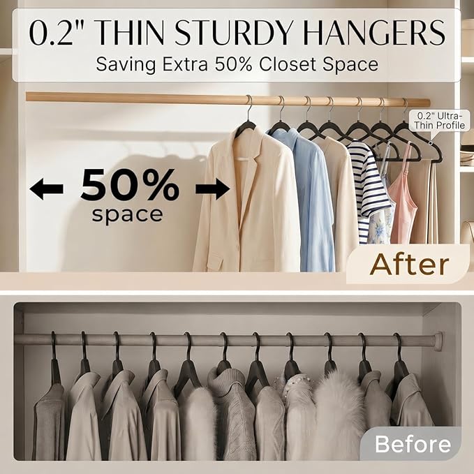 SMARTOR Plastic Hangers 50 Pack, Heavy Duty Plastic Hangers for Clothes - Non-Velvet Slim Hangers with 360° Swivel Hook & Clothes Thin Hanger - Durable Coat Hangars, Space Saving Hanger - Black
