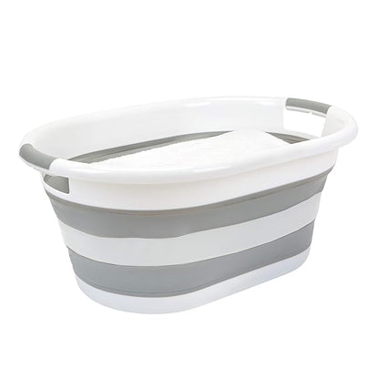 Laundry 360 2pk Collapsible Laundry Basket | Portable | Space Saver Storage | Hold 2 Loads | Store Under the Bed or Closet | Good for Kids | Dorm | Bedroom | Large | White/Grey