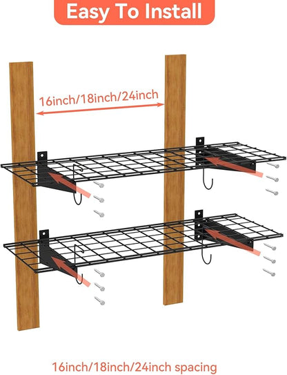 TORACK 2 Pack Garage Wall Shelves, 15" x 45" Wall Mounted Wire Shelves for Garage Heavy Duty Wall Shelving(Pack of 2, Black)