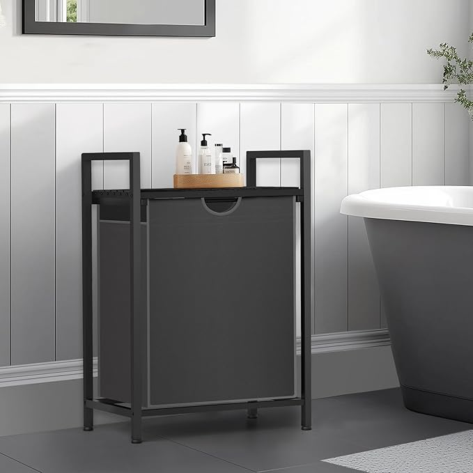 Sonharlar Laundry Sorter with Removable Bag, 16 Gallons Laundry Hamper with Adjustable Feet, Laundry Basket for Laundry Room, Bathroom and Bedroom(Grey and Charcoal Black)