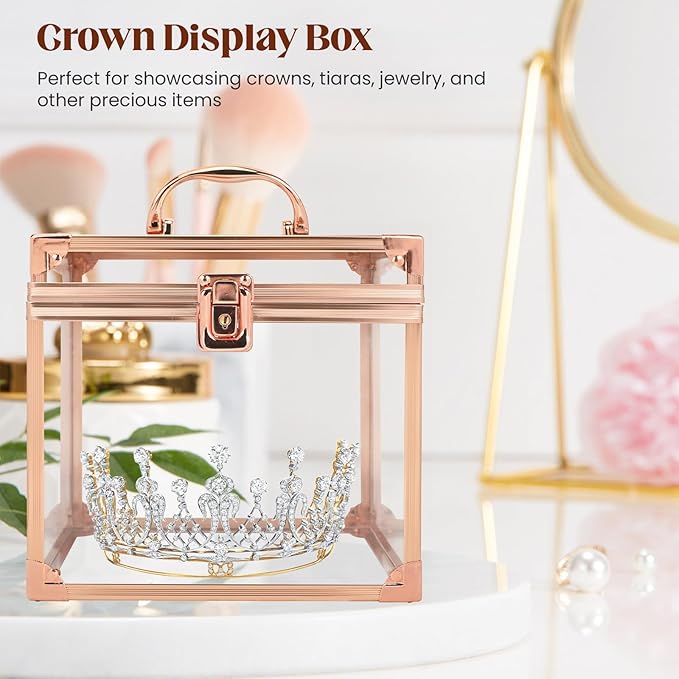 Crown Box 7.9 x 6.7 x 7.5inch, Clear Makeup Case,Cosmetic Organizer, Large Capacity Transparent Acrylic Artists Display Case for Vanity,Bathroom Counter or Dresser