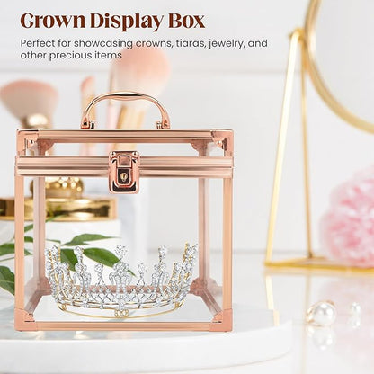 Crown Box 7.9 x 6.7 x 7.5inch, Clear Makeup Case,Cosmetic Organizer, Large Capacity Transparent Acrylic Artists Display Case for Vanity,Bathroom Counter or Dresser