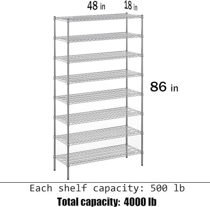 18" Deep x 48" Wide x 86" Height Wire Shelving Kit | 8-Tier | NSF Commercial Storage Rack Unit