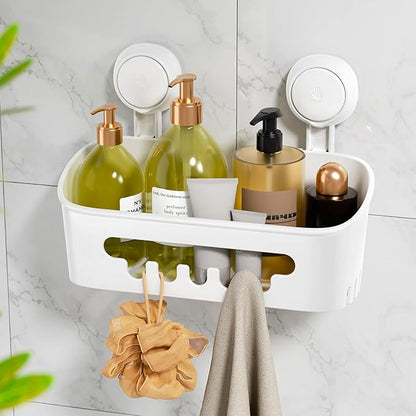 LEVERLOC Shower Caddy Suction Cup, Shower Organizer Removable Bathroom Shelf, Storage Suction Powerful Max Hold 22lbs Bathroom Caddy Waterproof Holder, White