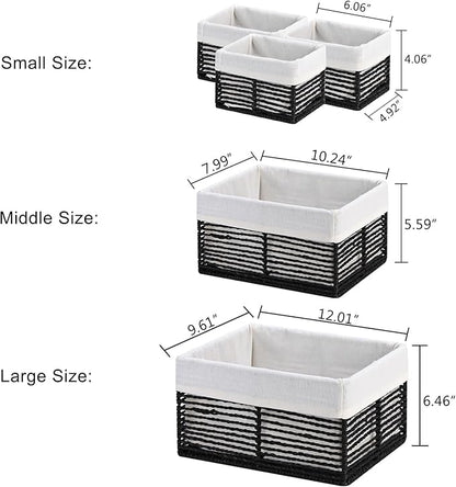 Vagusicc Wicker Storage Baskets, Hand-Woven Paper Rope Black Baskets for Storage, Rectangular Small Wicker Baskets for Organizing, Cube Storage Bins for Closet/Clothes/Dresser, Black, 5-Pack