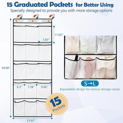 Over The Door Cruise Ship Organizer - Cruise Ship Magnetic Door Organizer with 15 Size-Graded Pockets, Hanging Magnetic Cruise Storage Shoe Rack for Cabin, 2025 Cruise Essential, 9 Hooks(White)