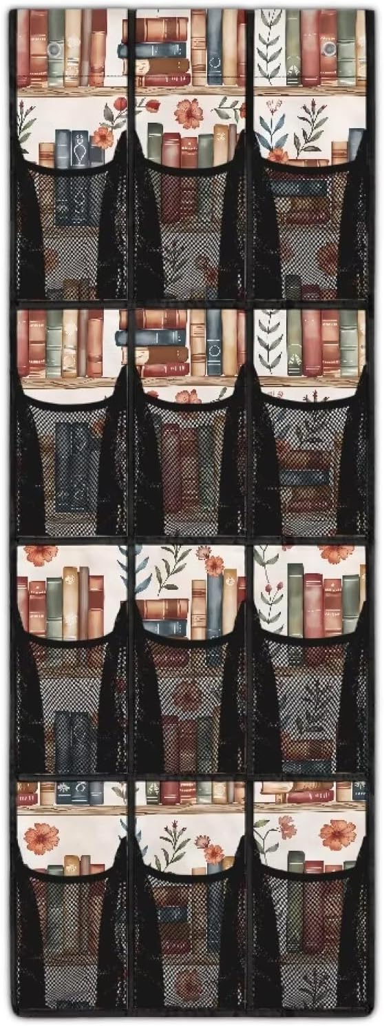 12 Pockets Shoe Organizer Over The Door for BedRoom Mesh Pockets Books Over The Door Hanging Organizer Easy to Install Shoe Holder Hanger