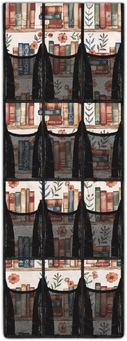 12 Pockets Shoe Organizer Over The Door for BedRoom Mesh Pockets Books Over The Door Hanging Organizer Easy to Install Shoe Holder Hanger