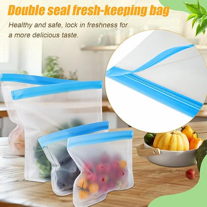 10 Pack Reusable Silicone Food Storage Bags, Leakproof Dishwasher Safe Reusable Freezer Bags for Food Storage Containers, Lunch Bag for Sandwich, Marinate Meat, Salad Fruit 10.3'' x 7.9''